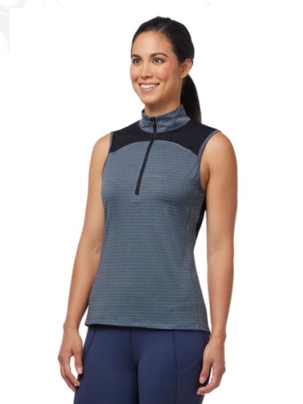 Kerrits Dewdrop Blue and Black Sleeveless Quarter-Zip Equestrian Tank Size L